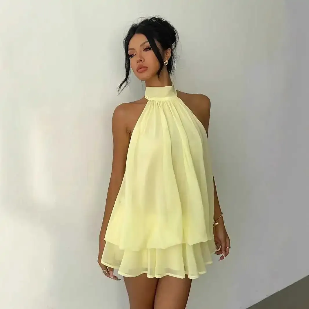 Vestido Serenya™ com Amarração Halter e Leveza Natural