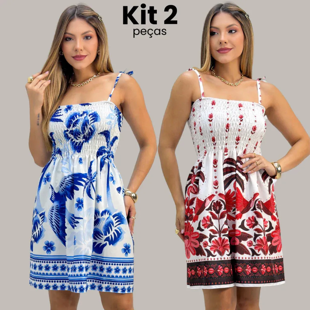 Kit 2 Vestidos Femininos Curtos Estampados